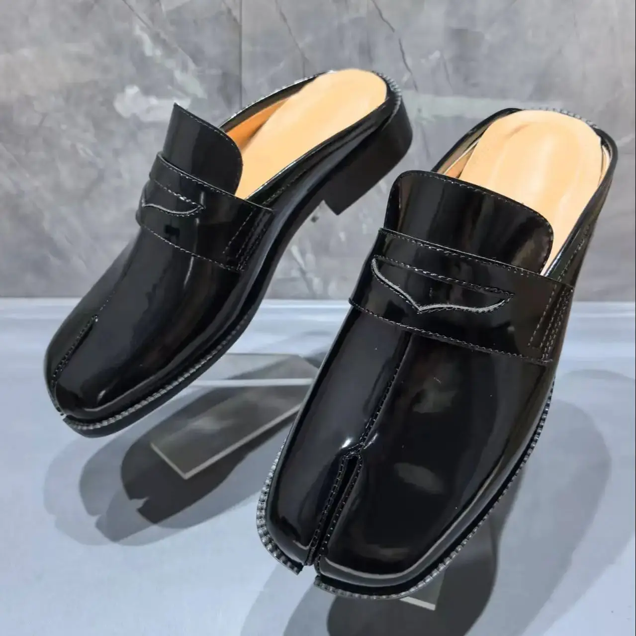 Men'S Shoes Slip On - 스플릿 토 타비 남성 슬리퍼 블랙