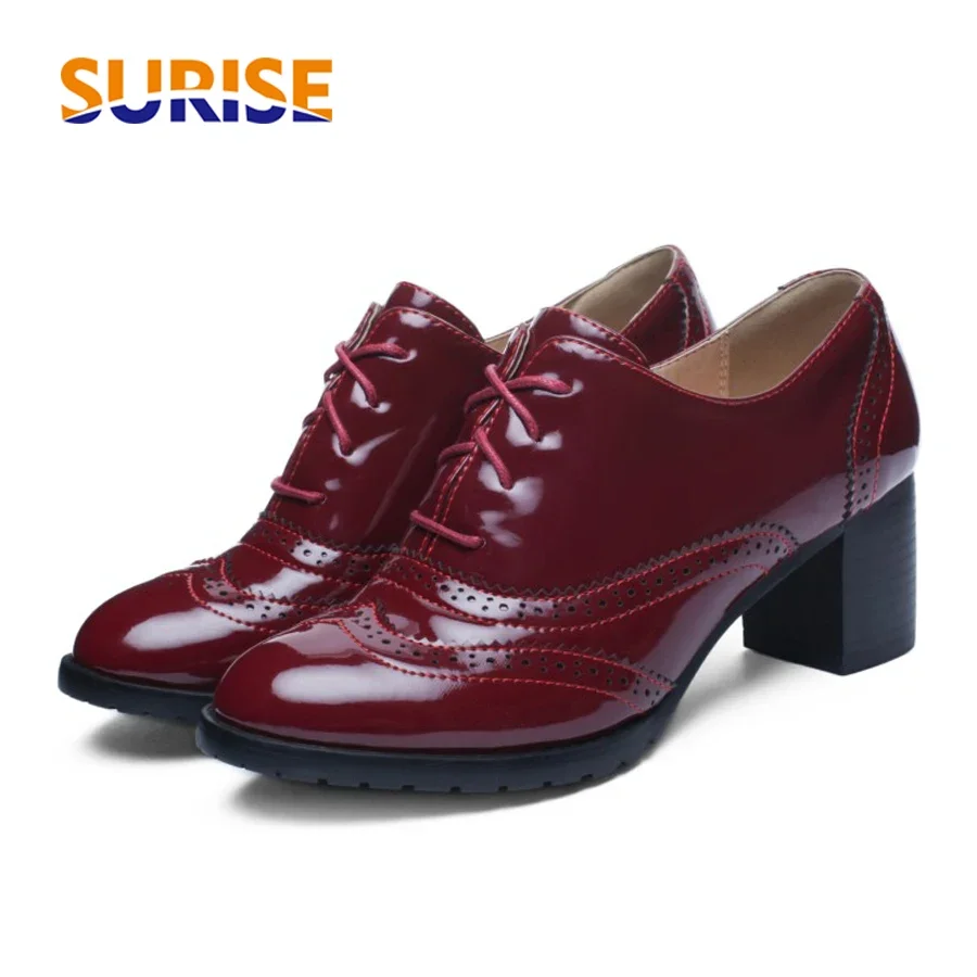 Oxford Brogue Leather - 영국 여성 옥스포드 블루 레드 블랙