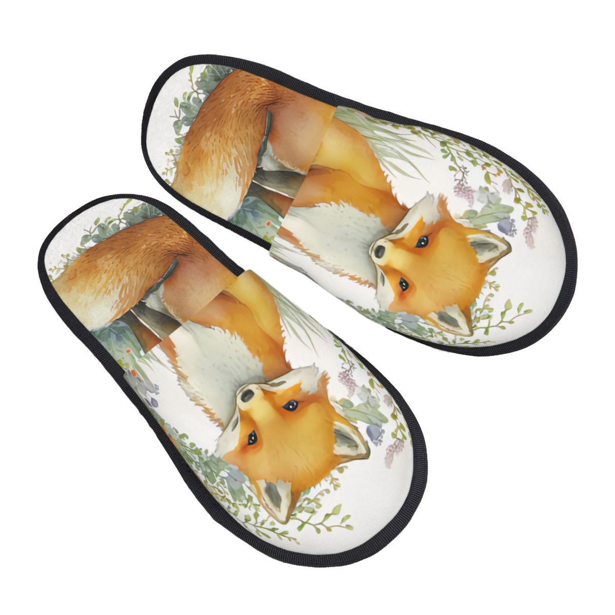 Men Shoes Illustration - 플러시 실내 슬리퍼 수채화 숲 만화