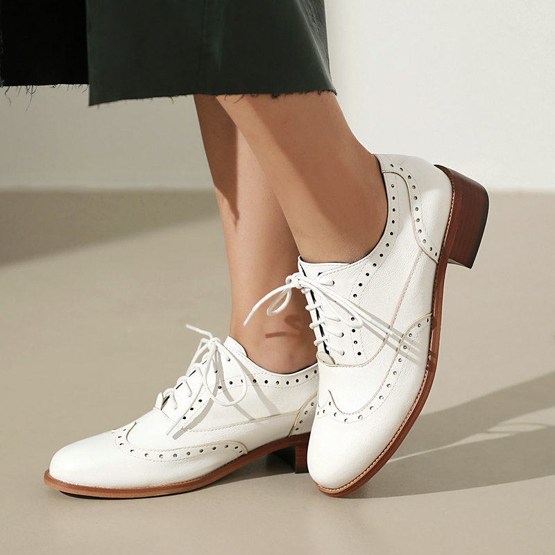 브로그 옥스퍼드 슈즈 여성 레이스업 낮은 굽 PU 가죽 - Oxford Brogue Leather 리뷰 및 가격