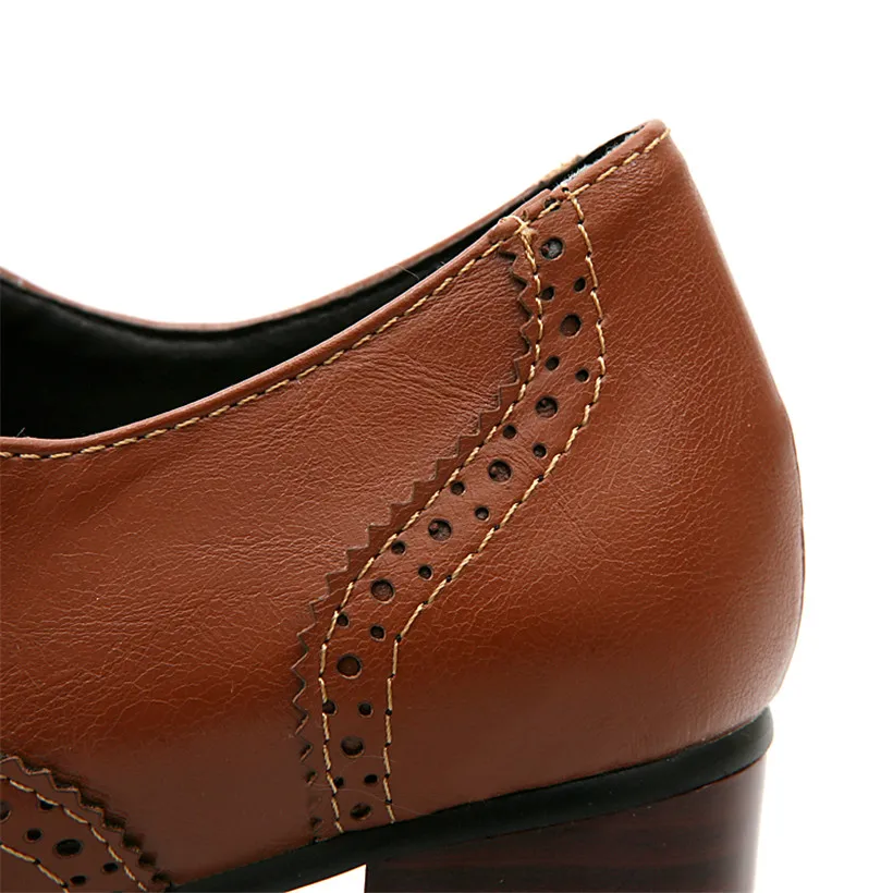 영국 여성 옥스포드 하이 블록 힐 펌프스, 갈색 가죽  - Oxford Brogue Leather 리뷰 및 가격