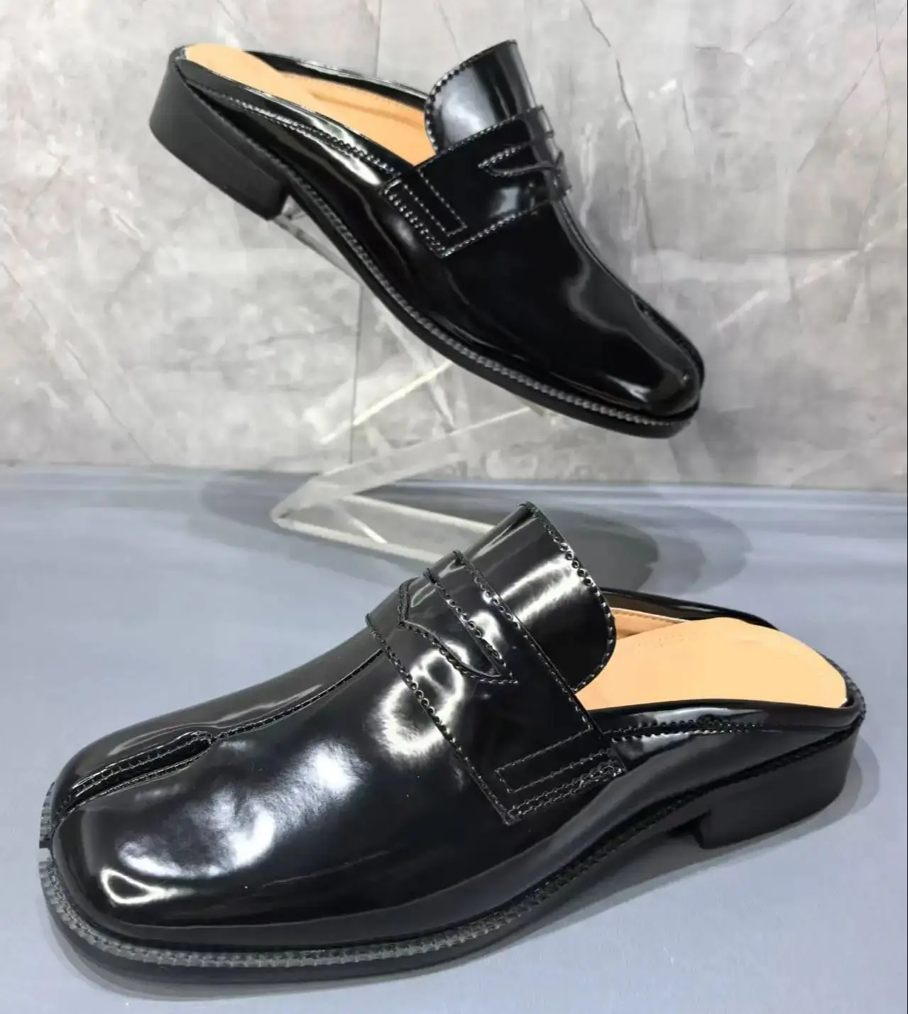 스플릿 토 타비 남성 슬리퍼 블랙 에나멜 가죽 샌들 남 - Men'S Shoes Slip On 리뷰 및 가격