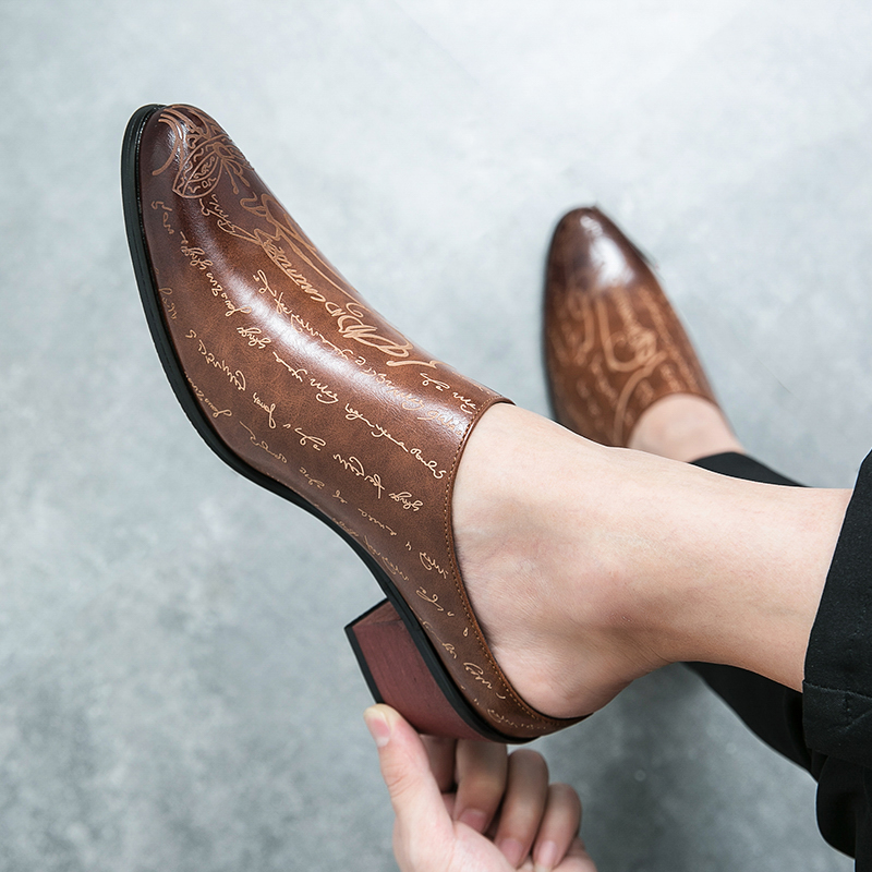 남성용 브라운 가죽 뮬 슬리퍼 레트로 레터 프린트 포인 - Men'S Shoes Dress Casual 리뷰 및 가격