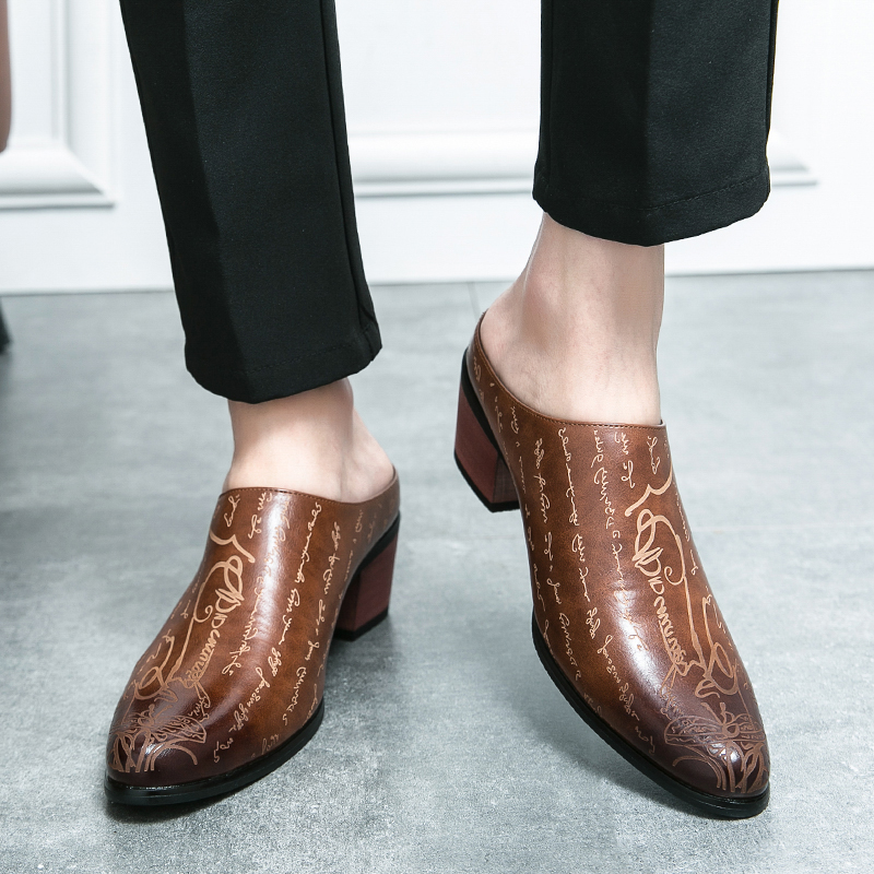 남성용 브라운 가죽 뮬 슬리퍼 레트로 레터 프린트 포인 - Men'S Shoes Dress Casual 리뷰 및 가격