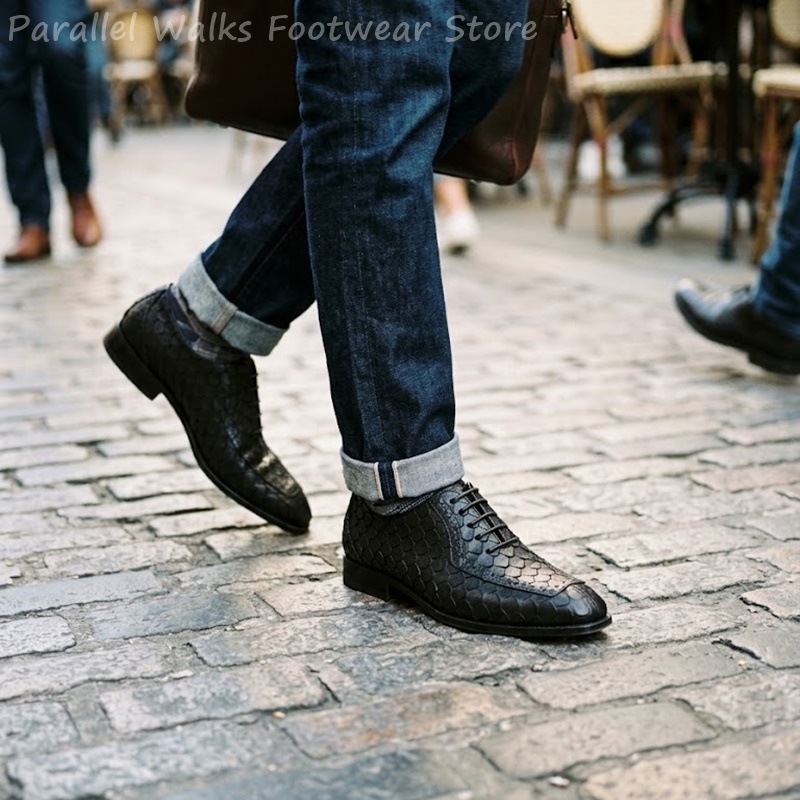 사르토리얼 남성 옥스퍼드 슈즈, 물고기 비늘 무늬 엠보 - Oxford Brogue Leather 리뷰 및 가격